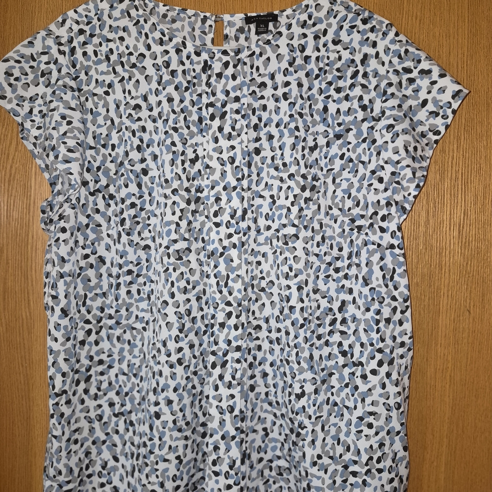 Ann Taylor Blue, Grey And Black Patterned Blouse